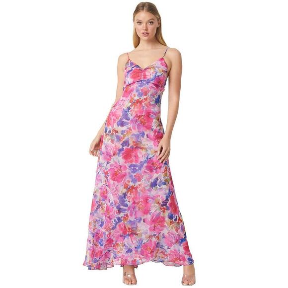Misa Adjustable Straps Full Bloom NEGINE  Maxi Dress Pink Size XS NWOT - Picture 2 of 11